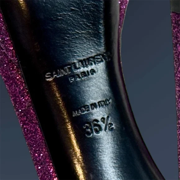 Saint Laurent Paris Women's Glitter Pink Heels - Picture 8 of 9